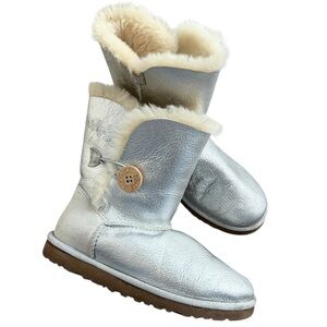 Ugg Bailey button silver metallic boots women size 6